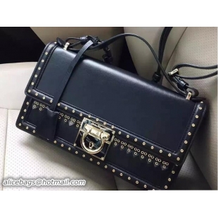Best Grade Ferragamo Gancio Lock Shoulder Bag in Studs Calfskin F75185 Black