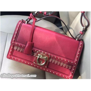 Popular Style Ferragamo Gancio Lock Shoulder Bag in Studs Calfskin F75185 Red