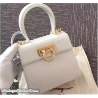 Unique Style Ferragamo Crocodile Pattern Small Katia Satchel Top Handle Bag F75183 White