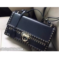 Best Grade Ferragamo Gancio Lock Shoulder Bag in Studs Calfskin F75185 Black