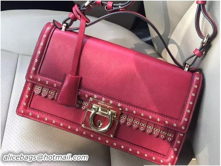 Popular Style Ferragamo Gancio Lock Shoulder Bag in Studs Calfskin F75185 Red
