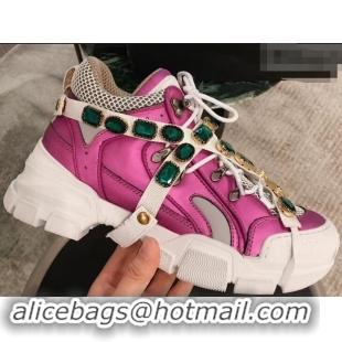 Reproduction Gucci Flashtrek Sneakers 932601 Fuchsia with Removable Crystals 2019