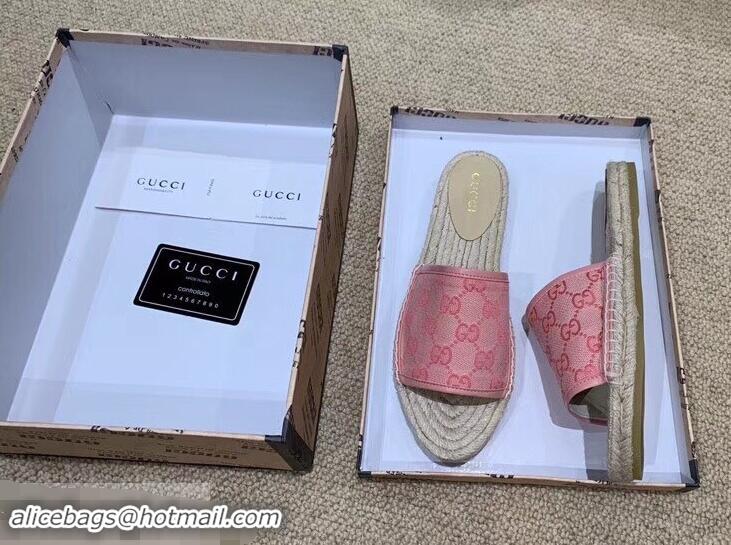 Low Cost Gucci Canvas GG Espadrilles Slides Sandals G96343 Pink 2019