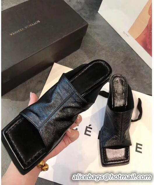 New Design Bottega Veneta Lambskin Square Mules Sandals with Curved Heel 55mm BV2519 Black 2020