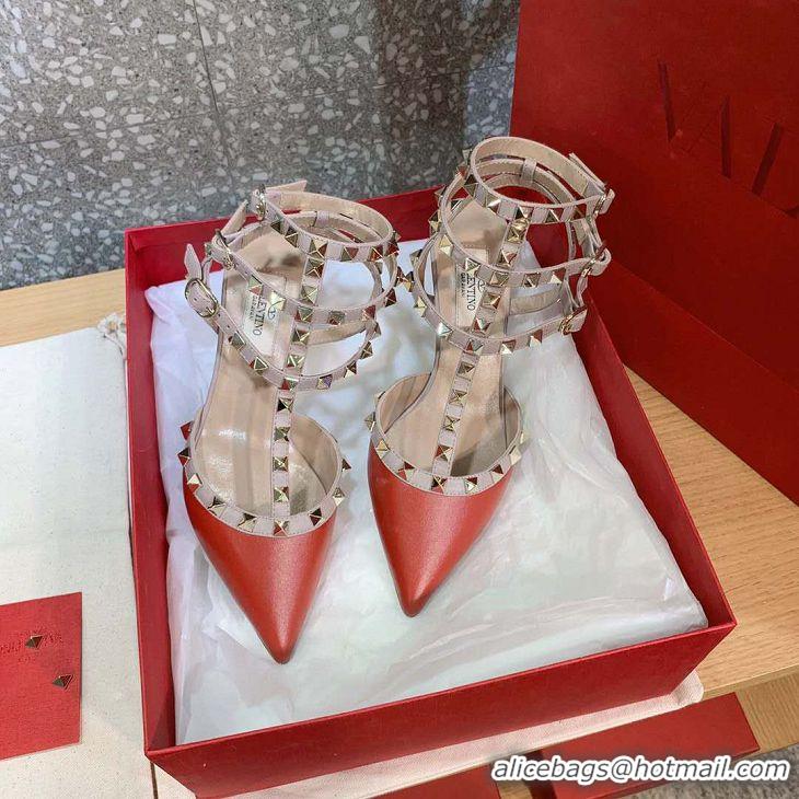 Buy Classic Valentino Suede Heel 6.5cm Rockstud Ankle Strap Pumps 120407 Red