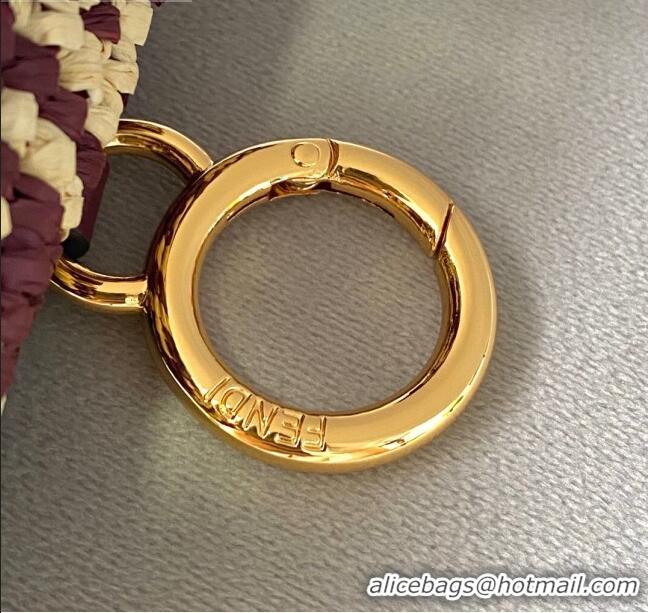 Famous Brand Fendi Woven Raffia Nano Baguette Charm FD2009 Burgundy 2020