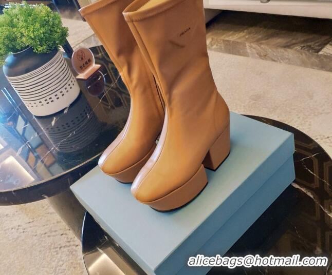 Unique Style Prada Technical Nappa Platform Calf Short Boots 6.5cm 092472 Brown