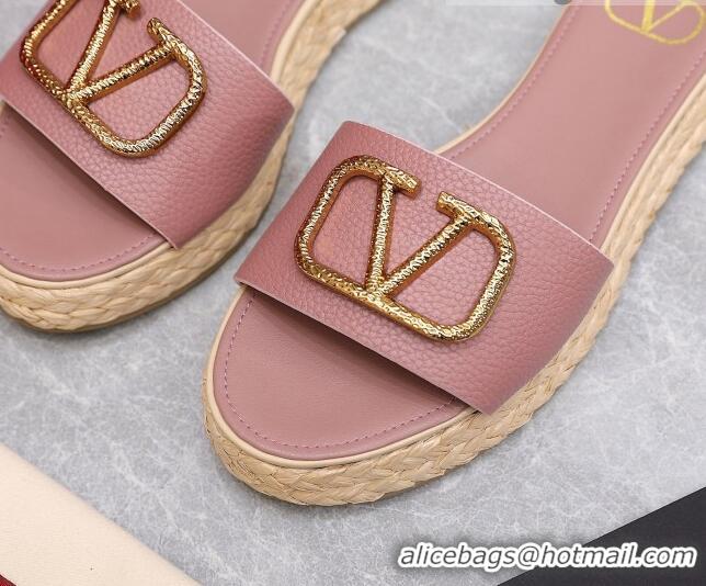 Duplicate Valentino VLogo Calfskin Slide Sandals 021694 Pink