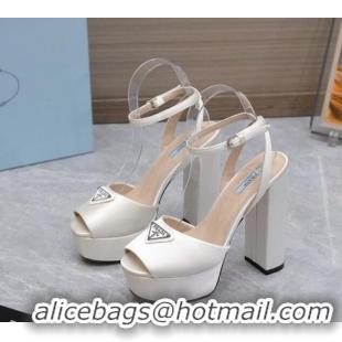 Good Quality Prada Silk High Heel Platform Sandals 13cm White 0909119