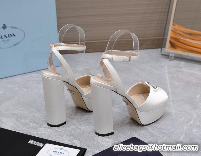 Good Quality Prada Silk High Heel Platform Sandals 13cm White 0909119
