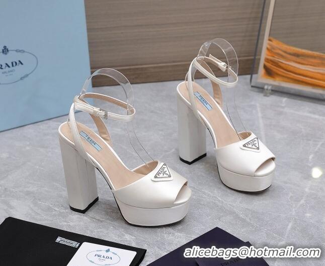 Good Quality Prada Silk High Heel Platform Sandals 13cm White 0909119