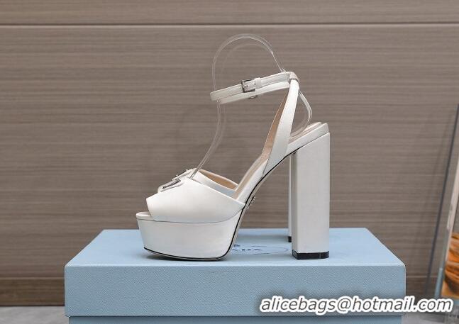Good Quality Prada Silk High Heel Platform Sandals 13cm White 0909119