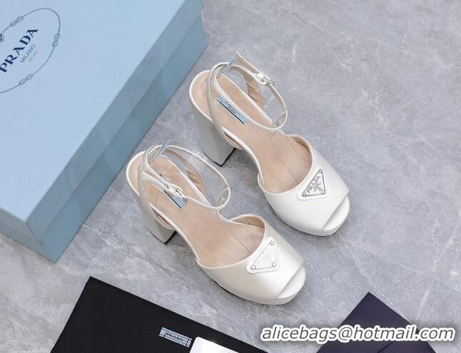 Good Quality Prada Silk High Heel Platform Sandals 13cm White 0909119