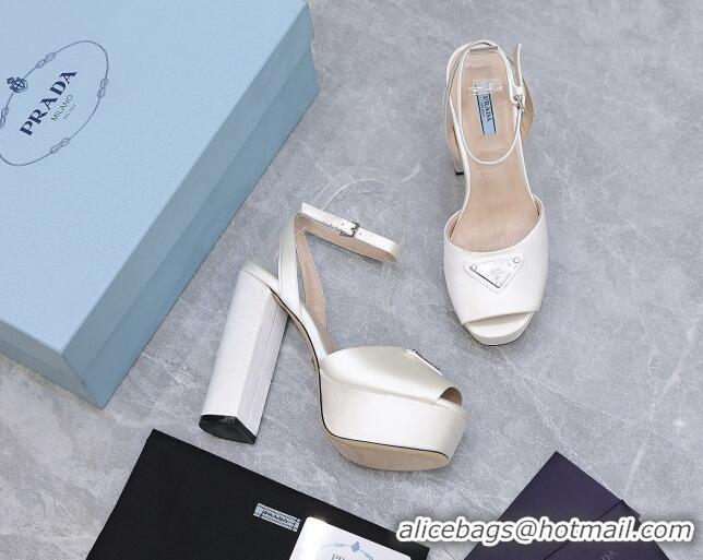 Good Quality Prada Silk High Heel Platform Sandals 13cm White 0909119
