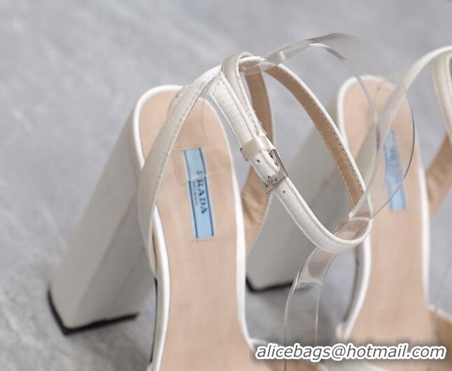 Good Quality Prada Silk High Heel Platform Sandals 13cm White 0909119