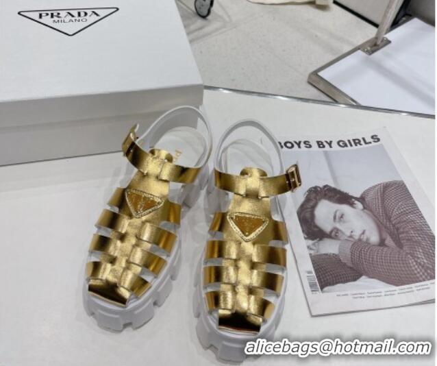 Top Grade Prada Foam Rubber Flatform Sandals 5.5cm Gold 022482