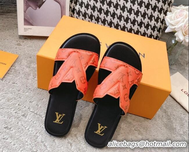 Purchase Louis Vuitton LV Oasis Flat Slide Sandals in Orange Monogram Leather 608036