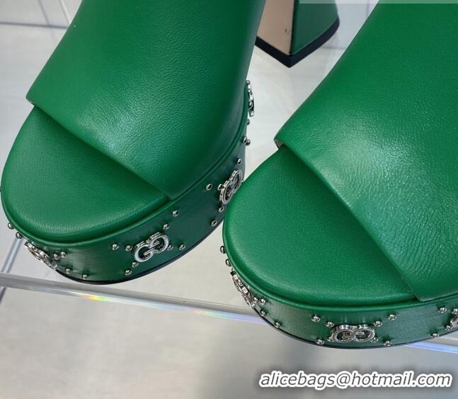 Cheap Price Gucci Leather Platform Slide Sandal 15.5cm with Interlocking G Studs Green 620048