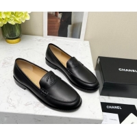 Pretty Style Chanel Calfskin Loafers Black Leather 201082