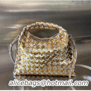 Shop Best Bottega Veneta Mini Hop Bag in Intrecciato Lamina Leather 777572 Silver/Gold 2024