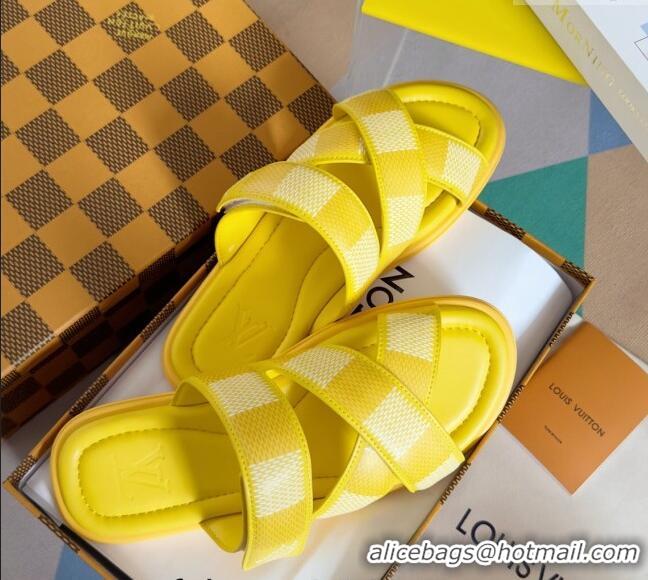 Popular Style Louis Vuitton Men's LV Venice Flat Slide Sandals in Damier Leather L6094 Yellow 2024