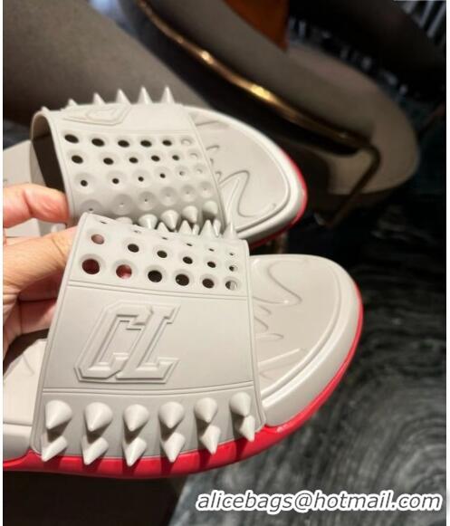 ​New Fashion Christian Louboutin Men's Take It Easy Rubber Slide Sandals CL6037 Grey 2024
