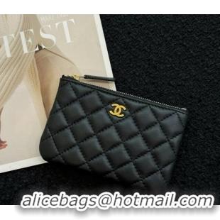 Low Price Chanel Lambskin Classic Zipped Case Pouch A0617 Black/Gold 2024