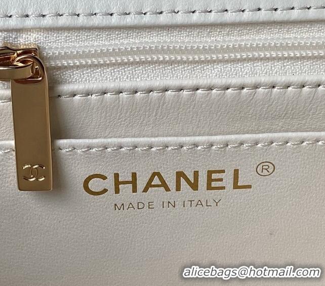 Super Quality Chanel Shiny Lambskin Mini Flap Bag with Top Handle and Strass AS4924 White 2024
