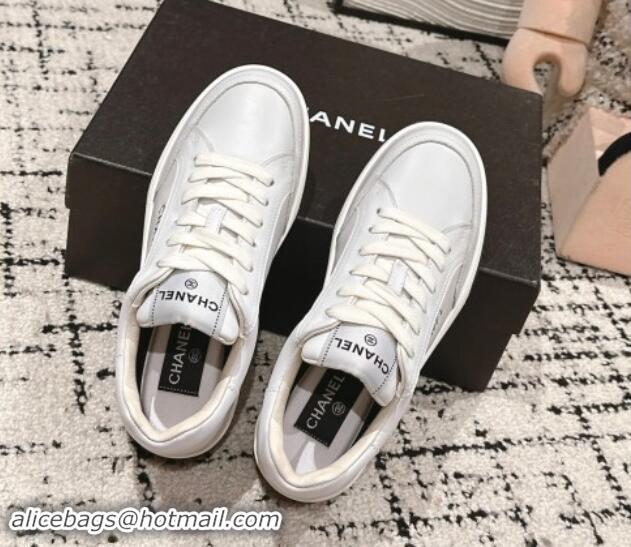 Good Looking Chanel Printed Leather Sneakers White 120115