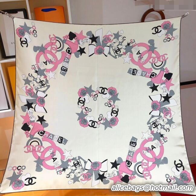 Luxury Cheap Chanel Coco Silk Square Scarf 90x90cm CH031909 White 2025