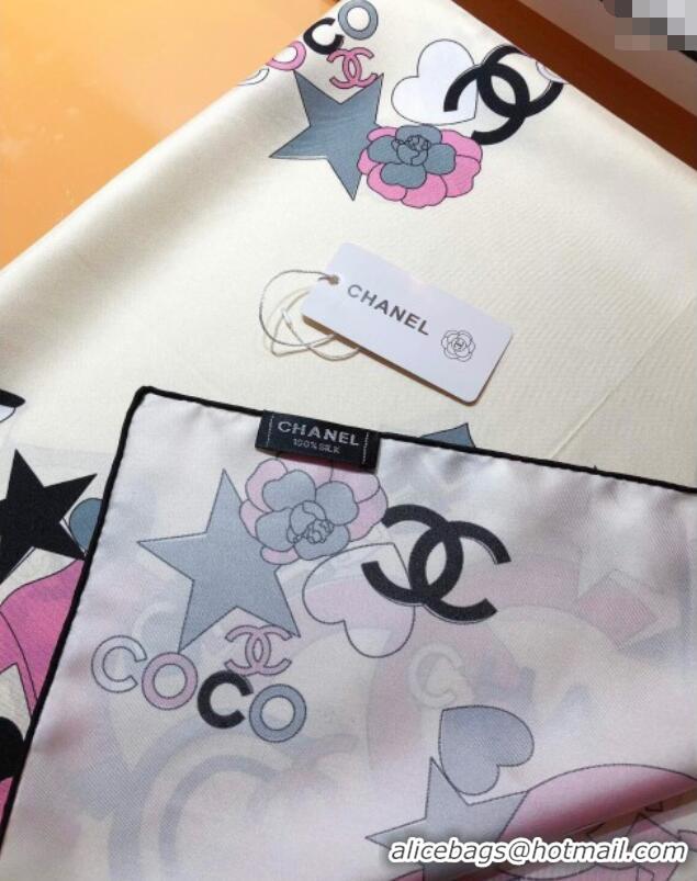 Luxury Cheap Chanel Coco Silk Square Scarf 90x90cm CH031909 White 2025