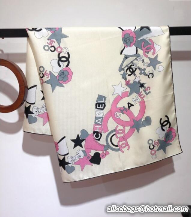 Luxury Cheap Chanel Coco Silk Square Scarf 90x90cm CH031909 White 2025