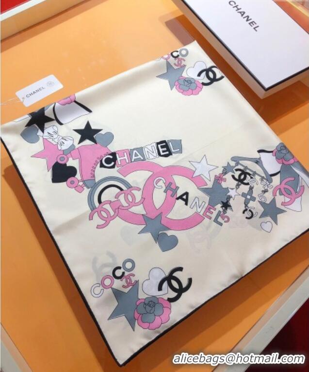 Luxury Cheap Chanel Coco Silk Square Scarf 90x90cm CH031909 White 2025