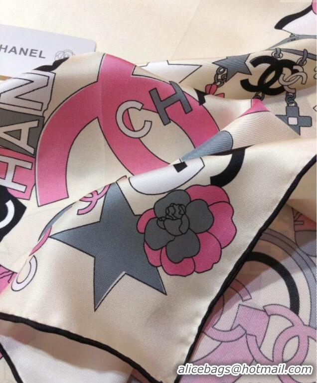 Luxury Cheap Chanel Coco Silk Square Scarf 90x90cm CH031909 White 2025