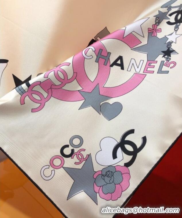 Luxury Cheap Chanel Coco Silk Square Scarf 90x90cm CH031909 White 2025