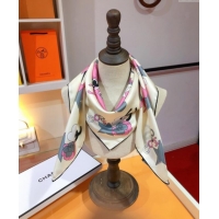 Luxury Cheap Chanel Coco Silk Square Scarf 90x90cm CH031909 White 2025