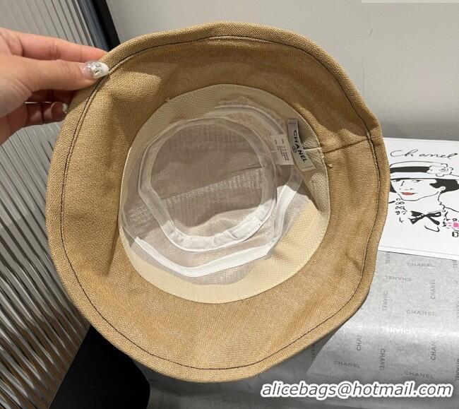 Buy Inexpensive Chanel Cotton Linen Bucket Hat with Pearls 7140 Brown 2025