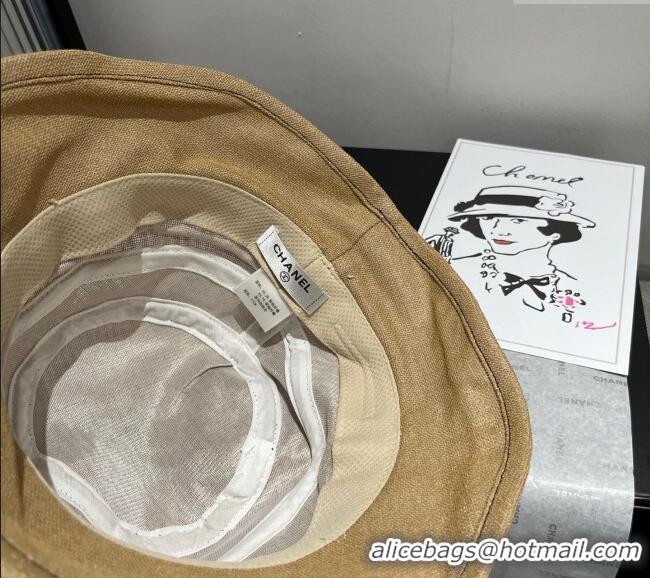 Buy Inexpensive Chanel Cotton Linen Bucket Hat with Pearls 7140 Brown 2025