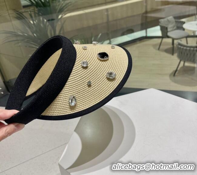 Luxury Classic Dior Straw Visor Hat with Stones 0810 Beige 2023