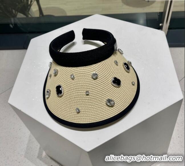 Luxury Classic Dior Straw Visor Hat with Stones 0810 Beige 2023
