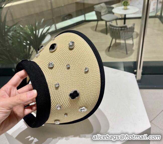 Luxury Classic Dior Straw Visor Hat with Stones 0810 Beige 2023
