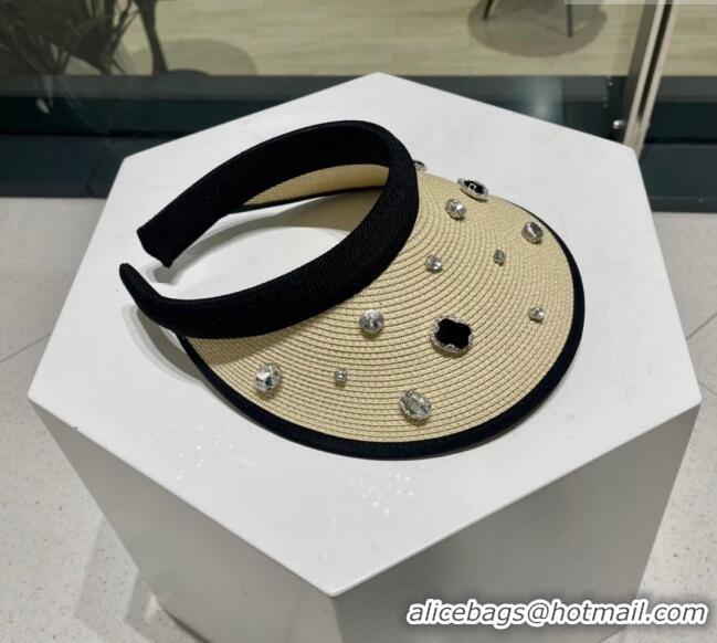 Luxury Classic Dior Straw Visor Hat with Stones 0810 Beige 2023