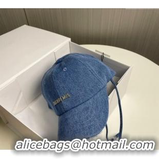 Cheapest Jacquemus Blue Denim Baseball Hat with Fringe and Strap J3001 2024