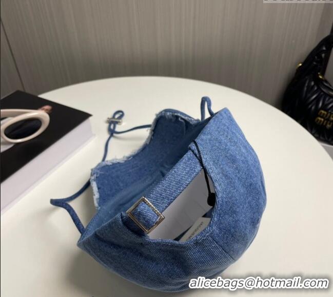 Cheapest Jacquemus Blue Denim Baseball Hat with Fringe and Strap J3001 2024