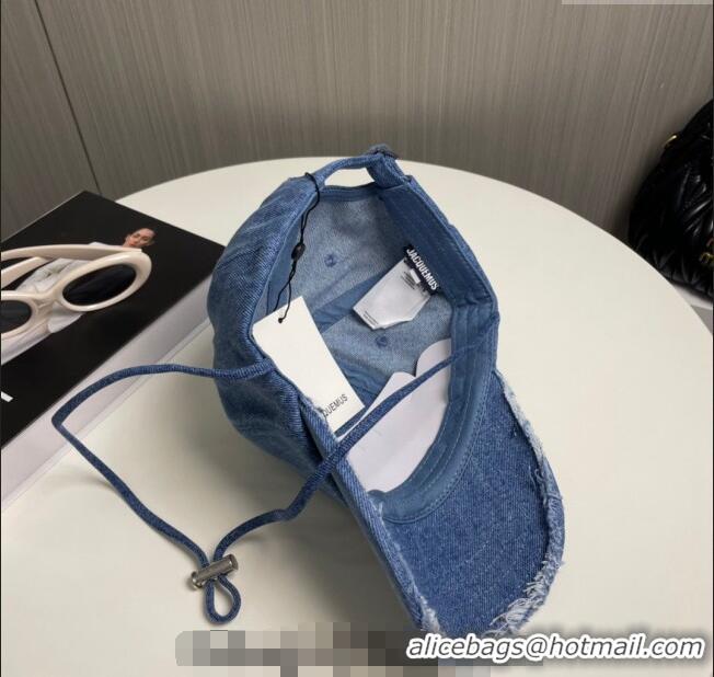 Cheapest Jacquemus Blue Denim Baseball Hat with Fringe and Strap J3001 2024