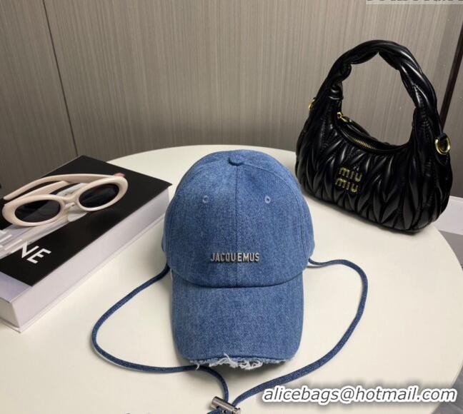 Cheapest Jacquemus Blue Denim Baseball Hat with Fringe and Strap J3001 2024