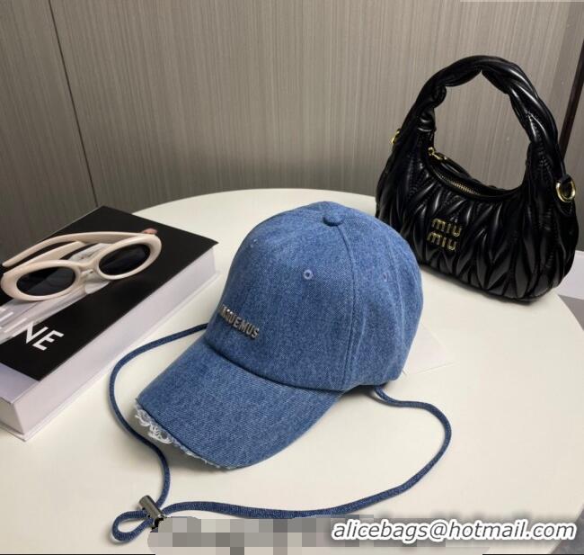 Cheapest Jacquemus Blue Denim Baseball Hat with Fringe and Strap J3001 2024