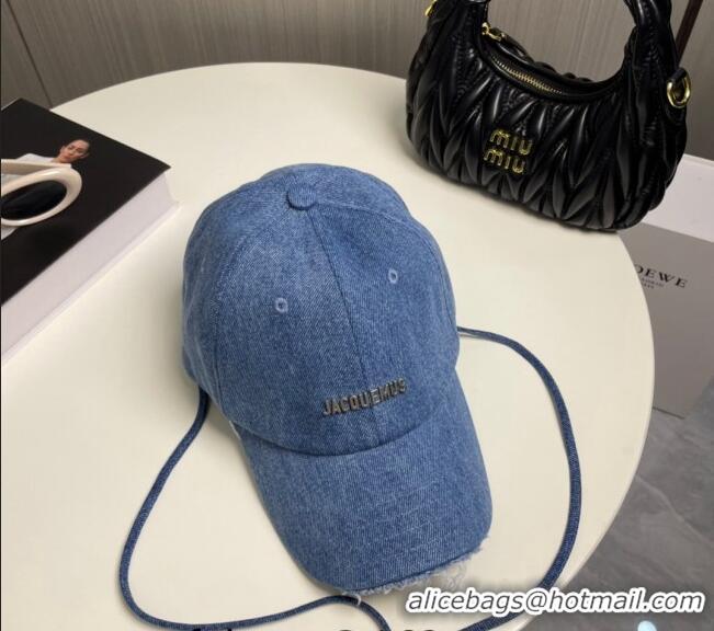 Cheapest Jacquemus Blue Denim Baseball Hat with Fringe and Strap J3001 2024