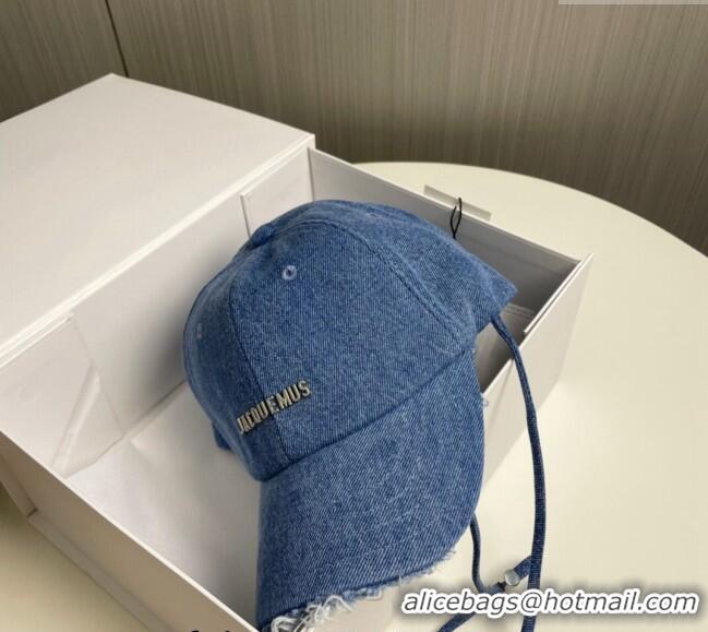 Cheapest Jacquemus Blue Denim Baseball Hat with Fringe and Strap J3001 2024