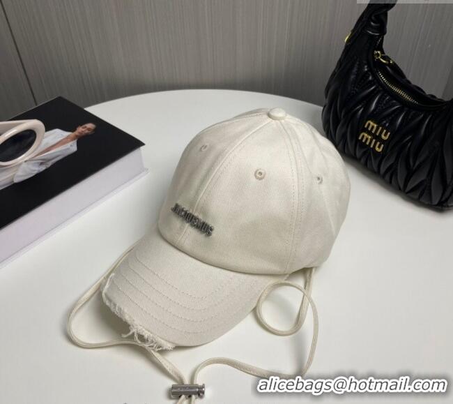 Inexpensive Jacquemus Canvas Baseball Hat with Fringe and Strap J3001 White 2024